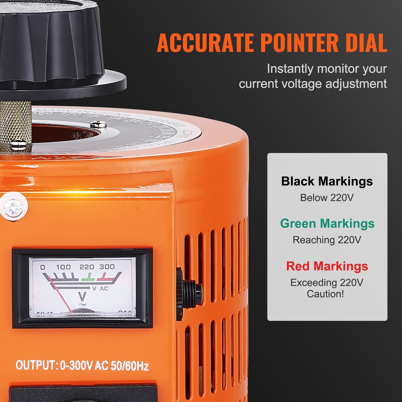VEVOR Transformador de voltaje variable automático de 1000 VA, 3,3 A, entrada de 230 V, salida de 0-300 V, regulador de voltaje de CA 4 fusibles, interruptor de control térmico para oficina industrial