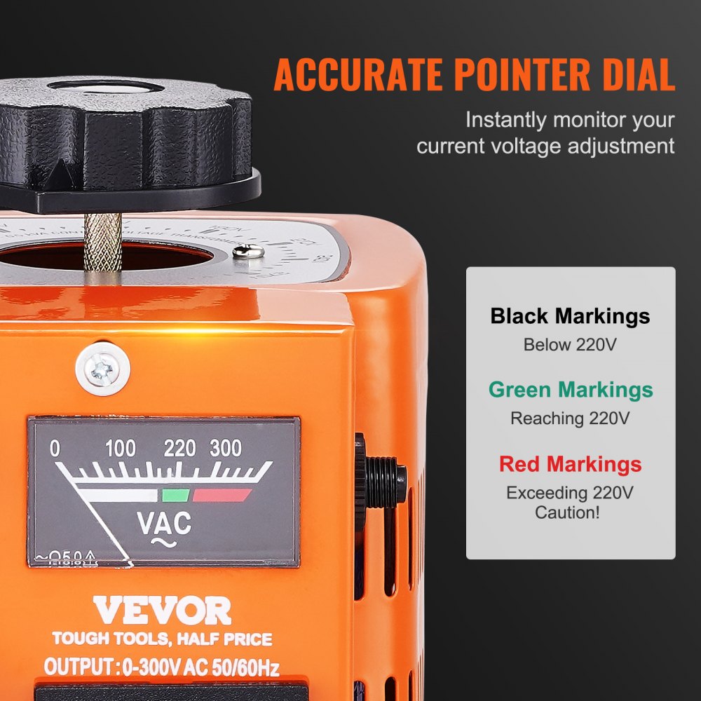 VEVOR Transformador de voltaje variable automático de 500 VA, 1,7 A, entrada de 230 V, salida de 0-300 V, regulador de voltaje de CA 4 fusibles, interruptor de control térmico para oficina industrial