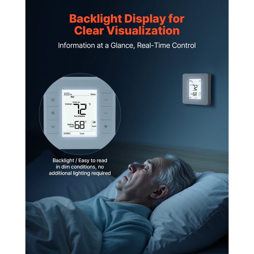 VEVOR Termostato Programable de 7 Días para Bomba de Calor, Aire Acondicionado y Suelo Radiante, Pantalla LED Retroiluminada, Amplio Rango de Temperatura de 5 a 37 °C, Blanco, 163 x 160 x 48 mm