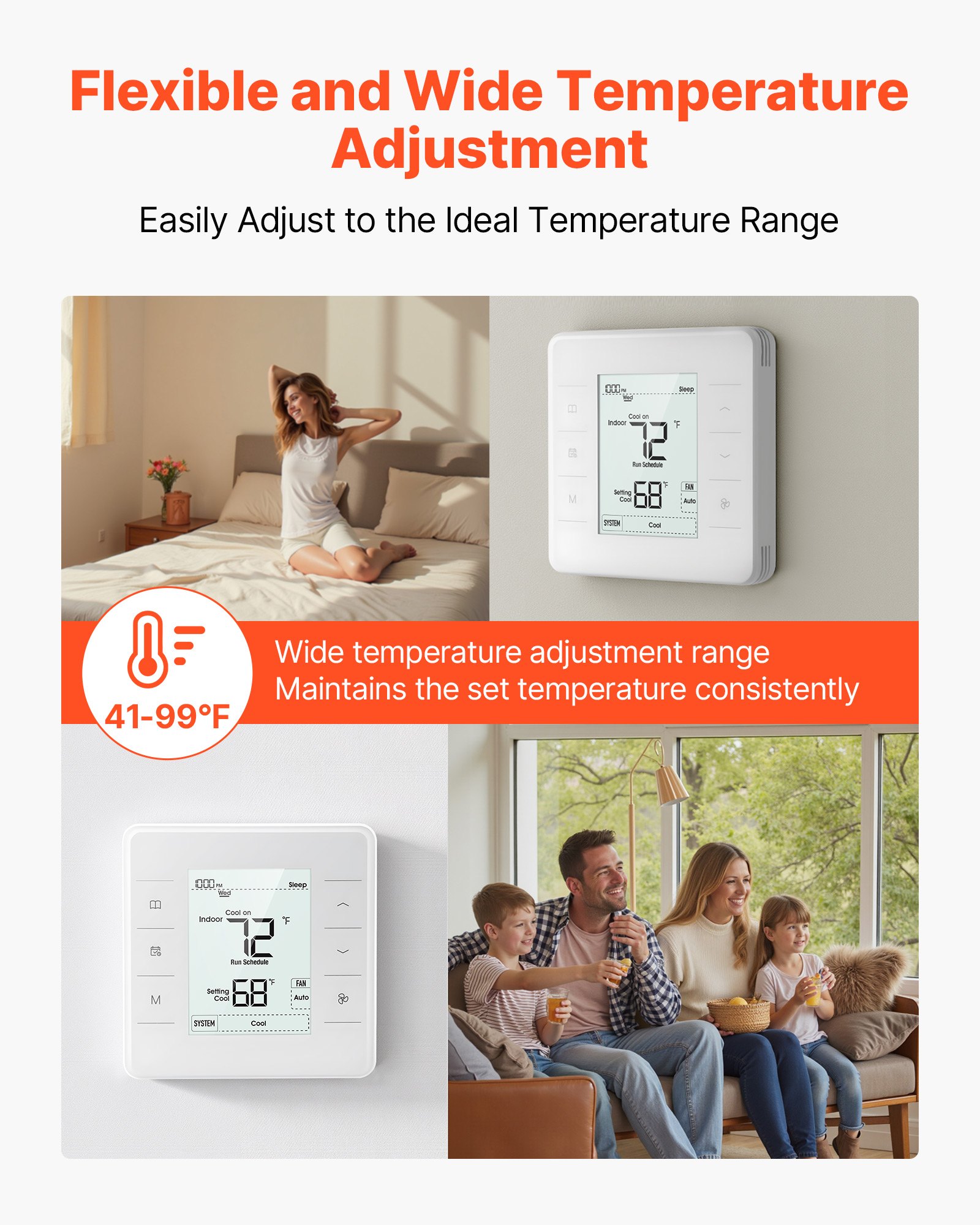 VEVOR Termostato Programable de 7 Días para Bomba de Calor, Aire Acondicionado y Suelo Radiante, Pantalla LED Retroiluminada, Amplio Rango de Temperatura de 5 a 37 °C, Blanco, 163 x 160 x 48 mm