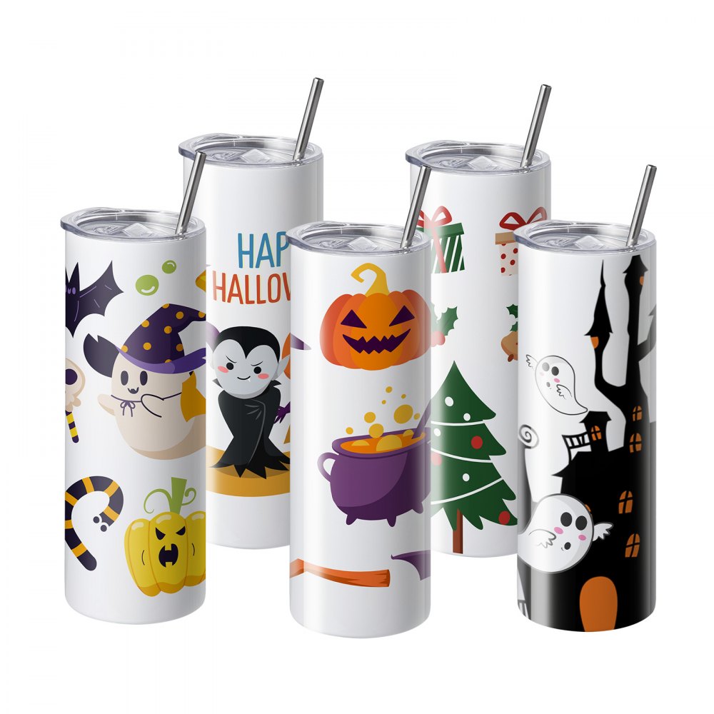 VEVOR Paquete de 12 Vasos de Sublimación Vaso Vacío de 591,5 ml Vasos de Acero Inoxidable de Doble Pared Botella Sublimable con Pajita, Tapa, Cepillo, Base, Envoltura Retráctil, Caja Regalo