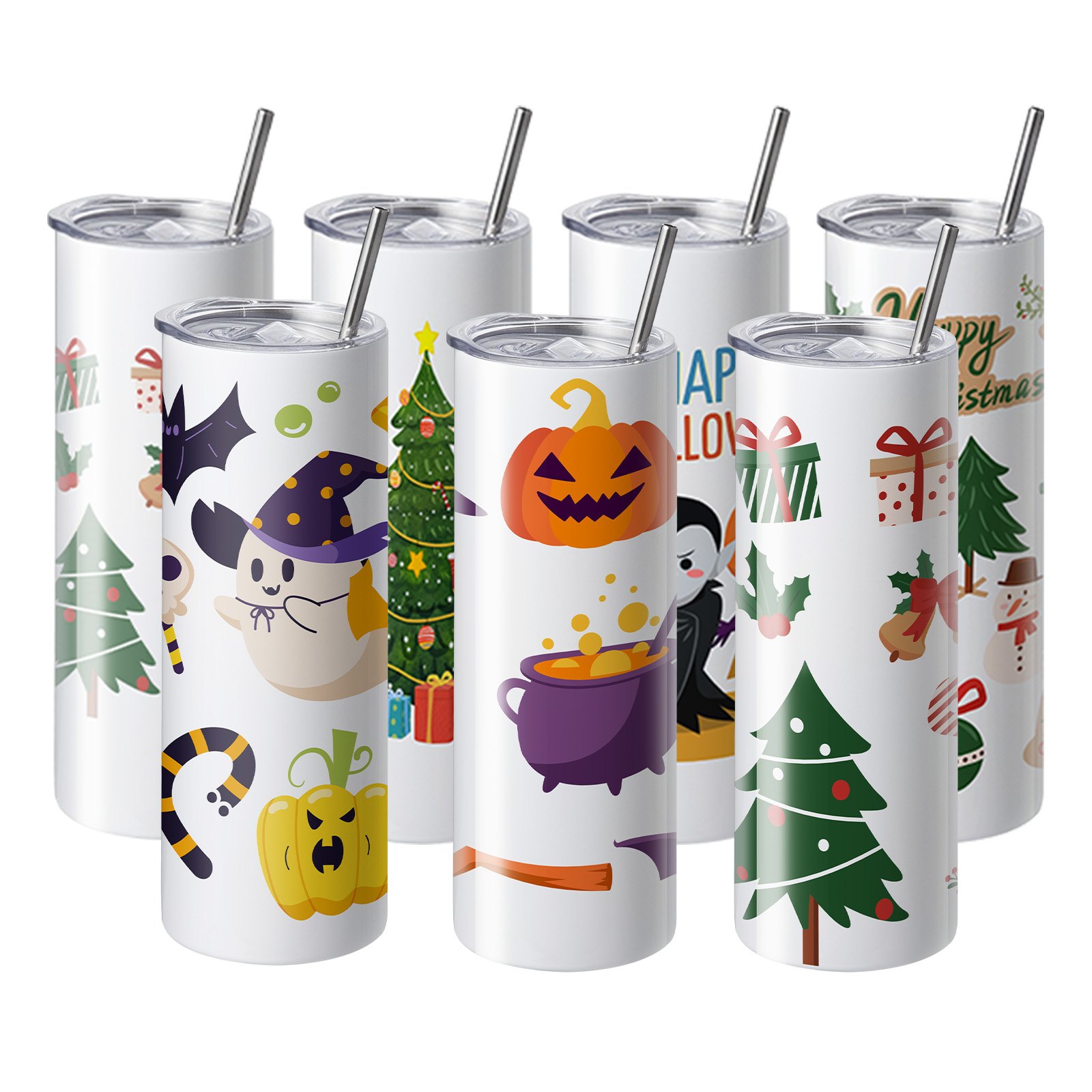 VEVOR Paquete de 12 Vasos de Sublimación Vaso Vacío de 591,5 ml Vasos de Acero Inoxidable de Doble Pared Botella Sublimable con Pajita, Tapa, Cepillo, Base, Envoltura Retráctil, Caja Regalo