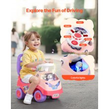 VEVOR Coche Correpasillos, Correpasillos para Niños 500 x 240 x 430 mm con Bocina y Música, Compartimento Bajo el Asiento, Capacidad de Carga de 22 kg, Andador para Niños de 19 a 36 Meses, Rosa
