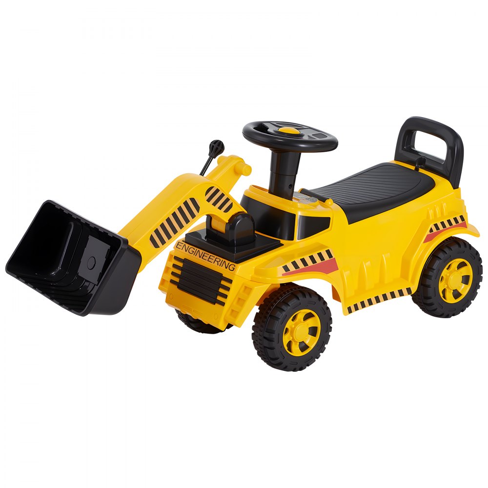 VEVOR Excavadora Correpasillos, Excavadora para Niños 107 x 29 x 54 cm con Sistema Antivuelco y Compartimento Bajo el Asiento, Capacidad de 25 kg, Andador para Niños de 19 a 36 Meses, Amarillo