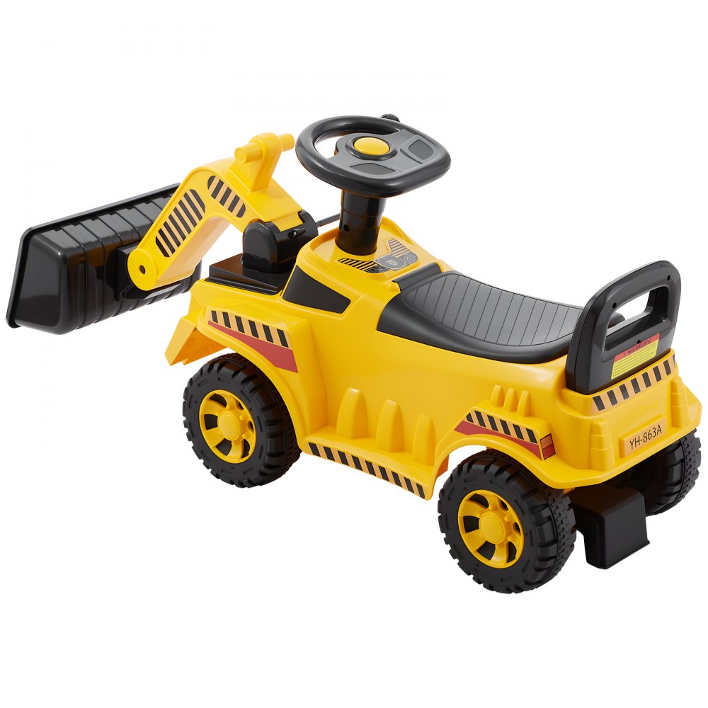 VEVOR Excavadora Correpasillos, Excavadora para Niños 107 x 29 x 54 cm con Sistema Antivuelco y Compartimento Bajo el Asiento, Capacidad de 25 kg, Andador para Niños de 19 a 36 Meses, Amarillo