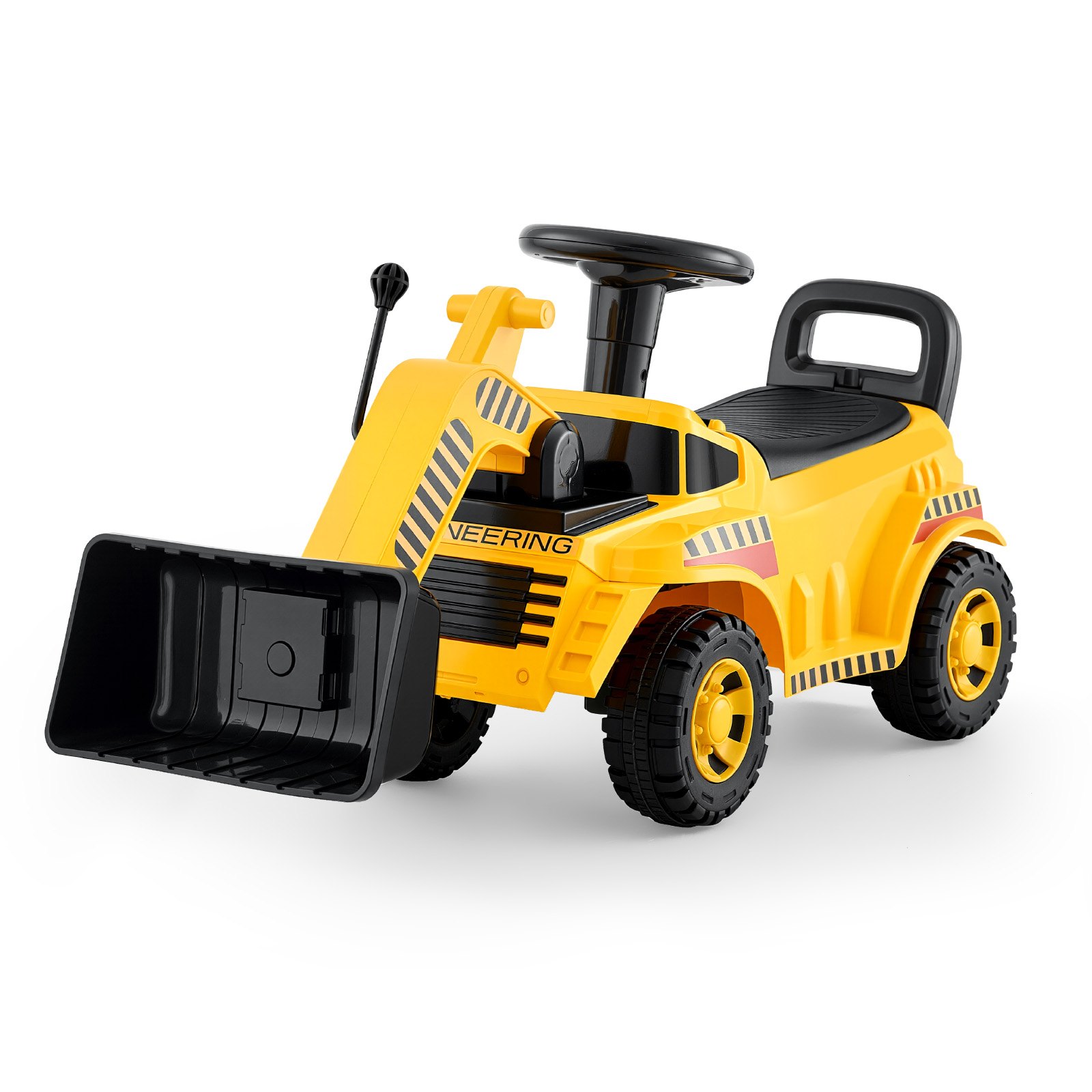VEVOR Excavadora Correpasillos, Excavadora para Niños 107 x 29 x 54 cm con Sistema Antivuelco y Compartimento Bajo el Asiento, Capacidad de 25 kg, Andador para Niños de 19 a 36 Meses, Amarillo