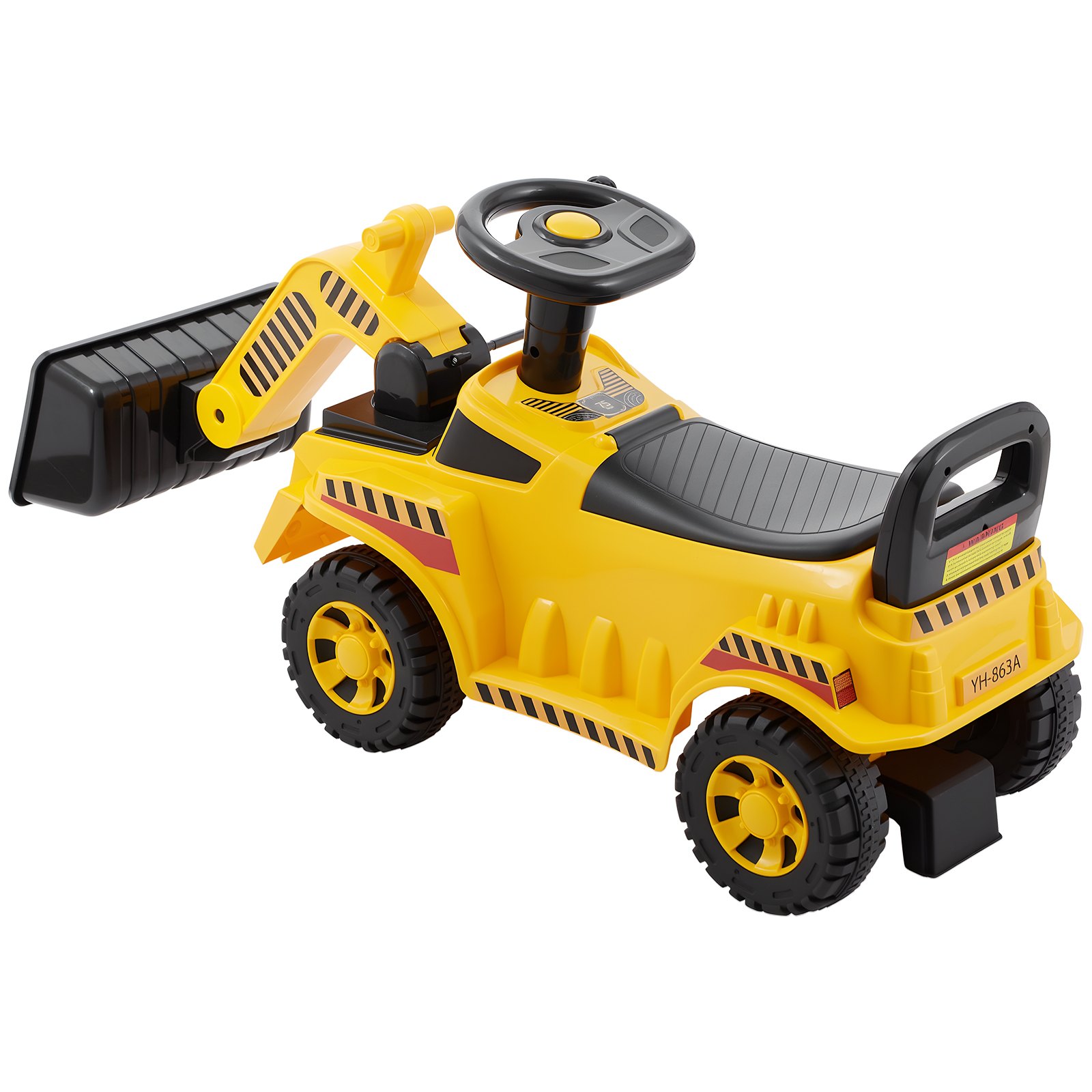 VEVOR Excavadora Correpasillos, Excavadora para Niños 107 x 29 x 54 cm con Sistema Antivuelco y Compartimento Bajo el Asiento, Capacidad de 25 kg, Andador para Niños de 19 a 36 Meses, Amarillo