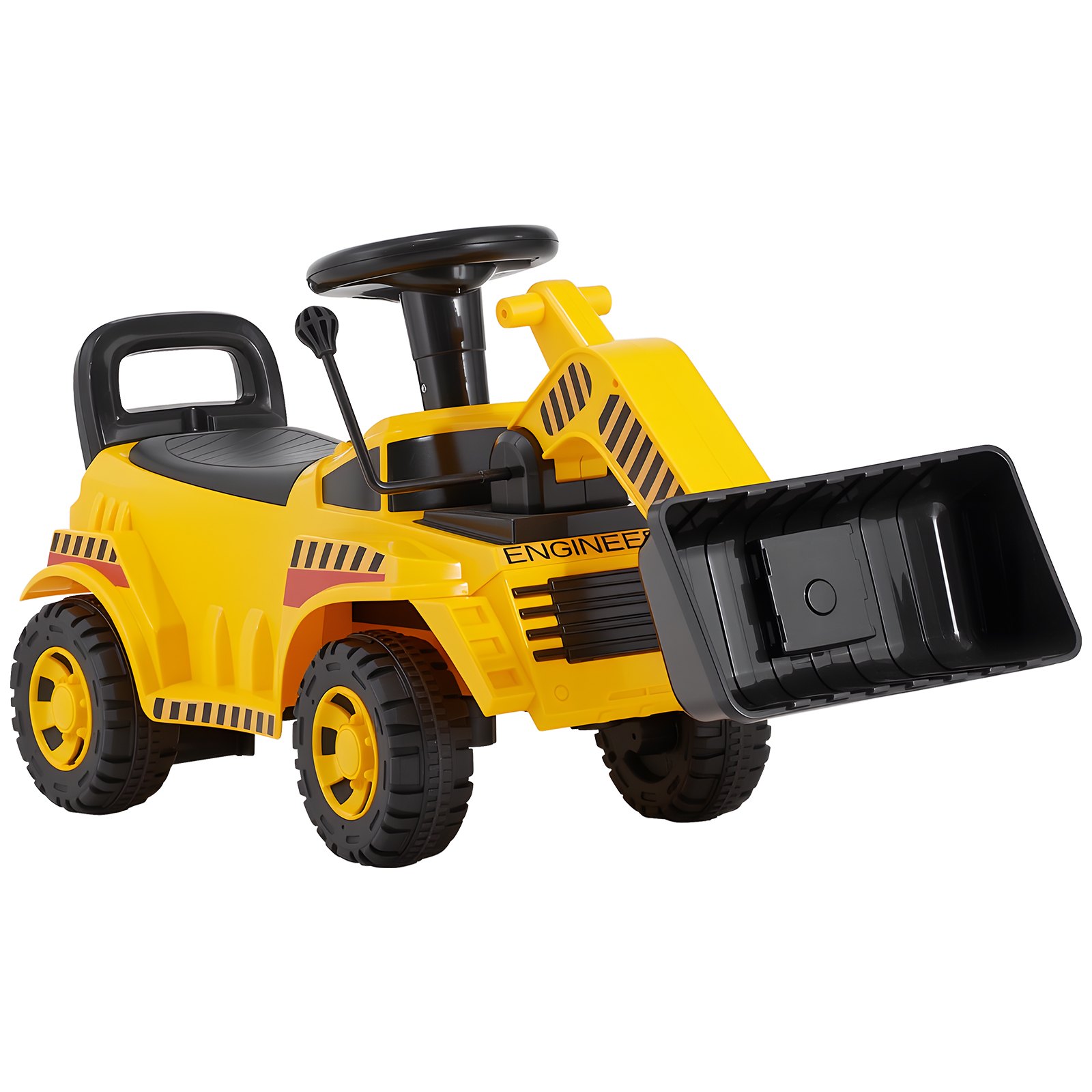VEVOR Excavadora Correpasillos, Excavadora para Niños 107 x 29 x 54 cm con Sistema Antivuelco y Compartimento Bajo el Asiento, Capacidad de 25 kg, Andador para Niños de 19 a 36 Meses, Amarillo
