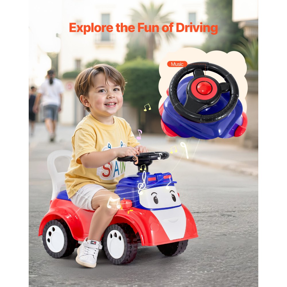 VEVOR Coche Correpasillos, 620 x 275 x 395 mm, Correpasillos para Niños con Música y Espacio de Almacenamiento Bajo el Asiento, Capacidad de Carga de 25 kg, Andador para Niños de 19 a 36 Meses, Rojo
