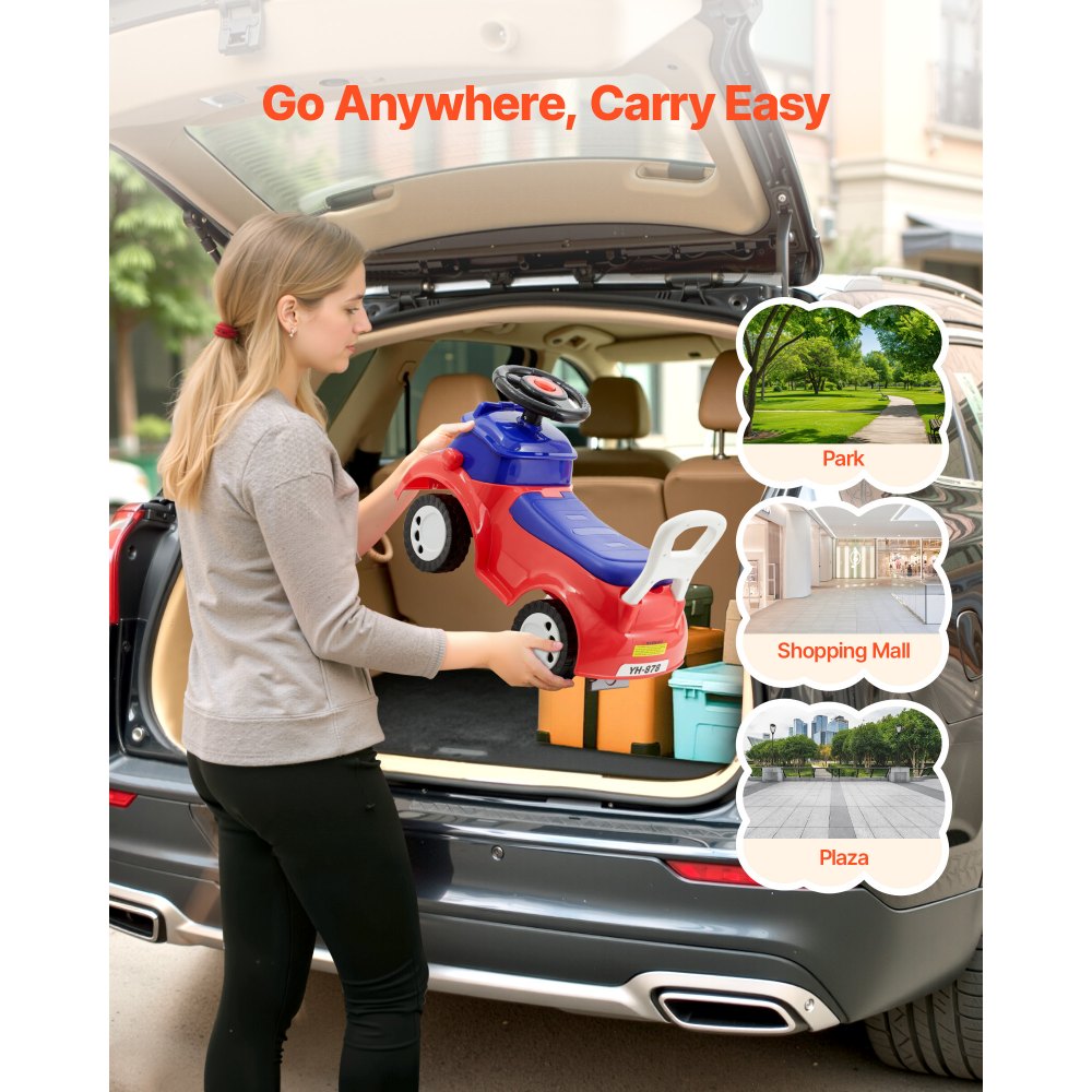 VEVOR Coche Correpasillos, 620 x 275 x 395 mm, Correpasillos para Niños con Música y Espacio de Almacenamiento Bajo el Asiento, Capacidad de Carga de 25 kg, Andador para Niños de 19 a 36 Meses, Rojo
