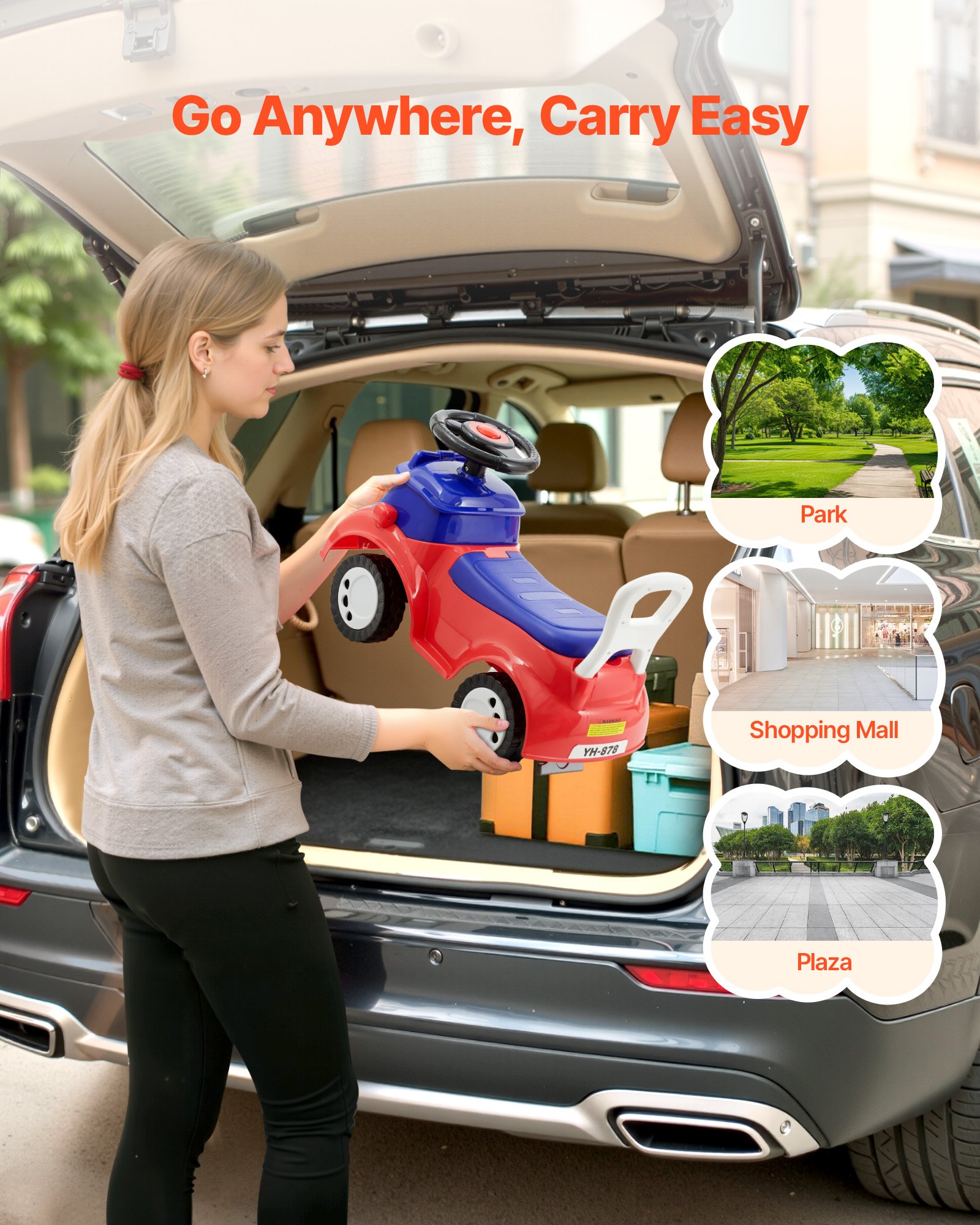 VEVOR Coche Correpasillos, 620 x 275 x 395 mm, Correpasillos para Niños con Música y Espacio de Almacenamiento Bajo el Asiento, Capacidad de Carga de 25 kg, Andador para Niños de 19 a 36 Meses, Rojo
