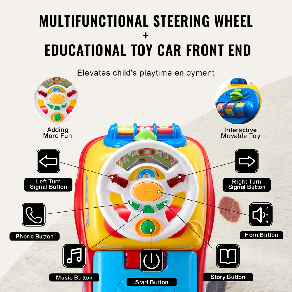 VEVOR Coche de paseo para niños pequeños, de 1 a 3 años, Ride Racer, juguete para montar para niños pequeños, coche clásico para niños con volante musical, bocina y almacenamiento debajo del asiento, juguete para montar para niños y niñas