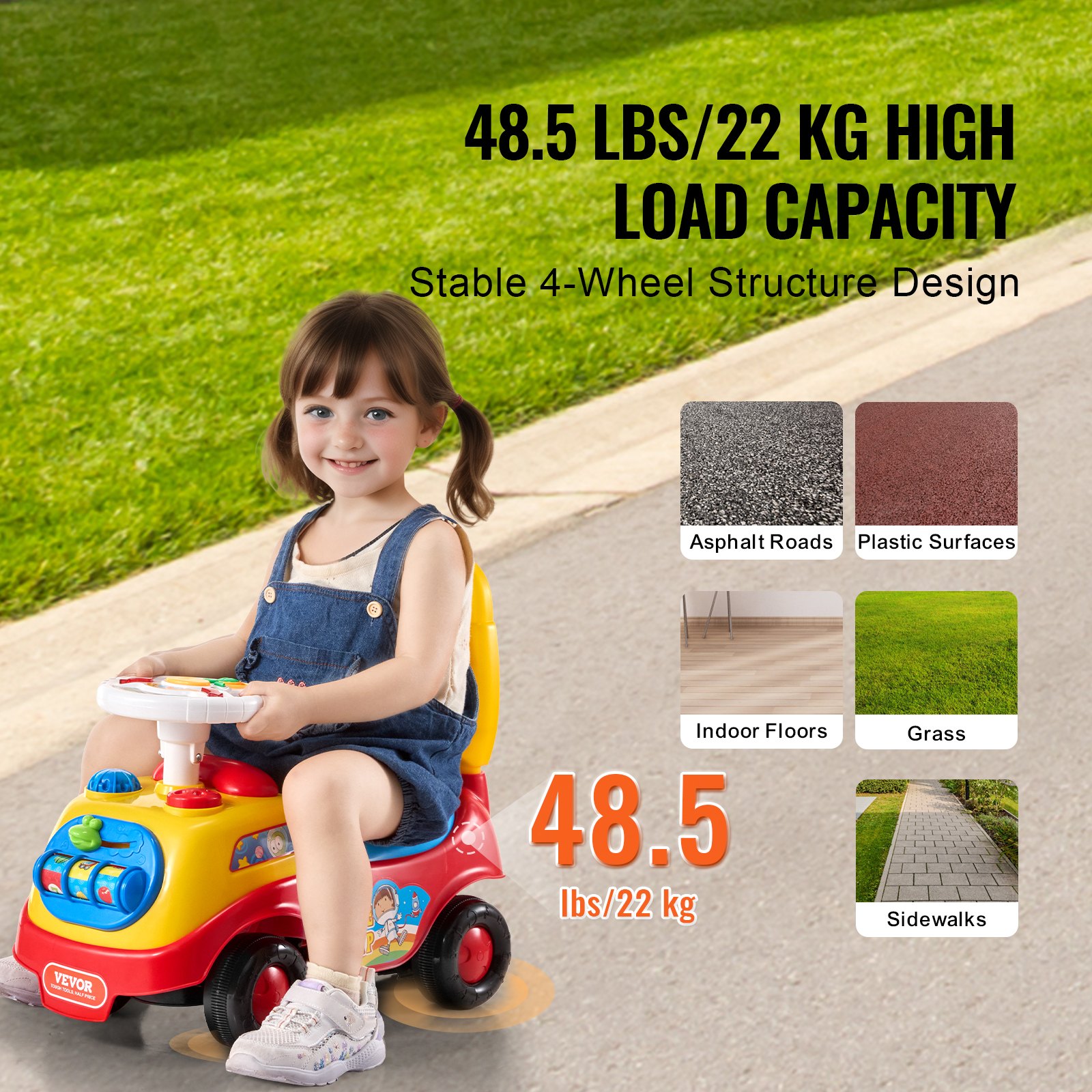 VEVOR Coche de paseo para niños pequeños, de 1 a 3 años, Ride Racer, juguete para montar para niños pequeños, coche clásico para niños con volante musical, bocina y almacenamiento debajo del asiento, juguete para montar para niños y niñas