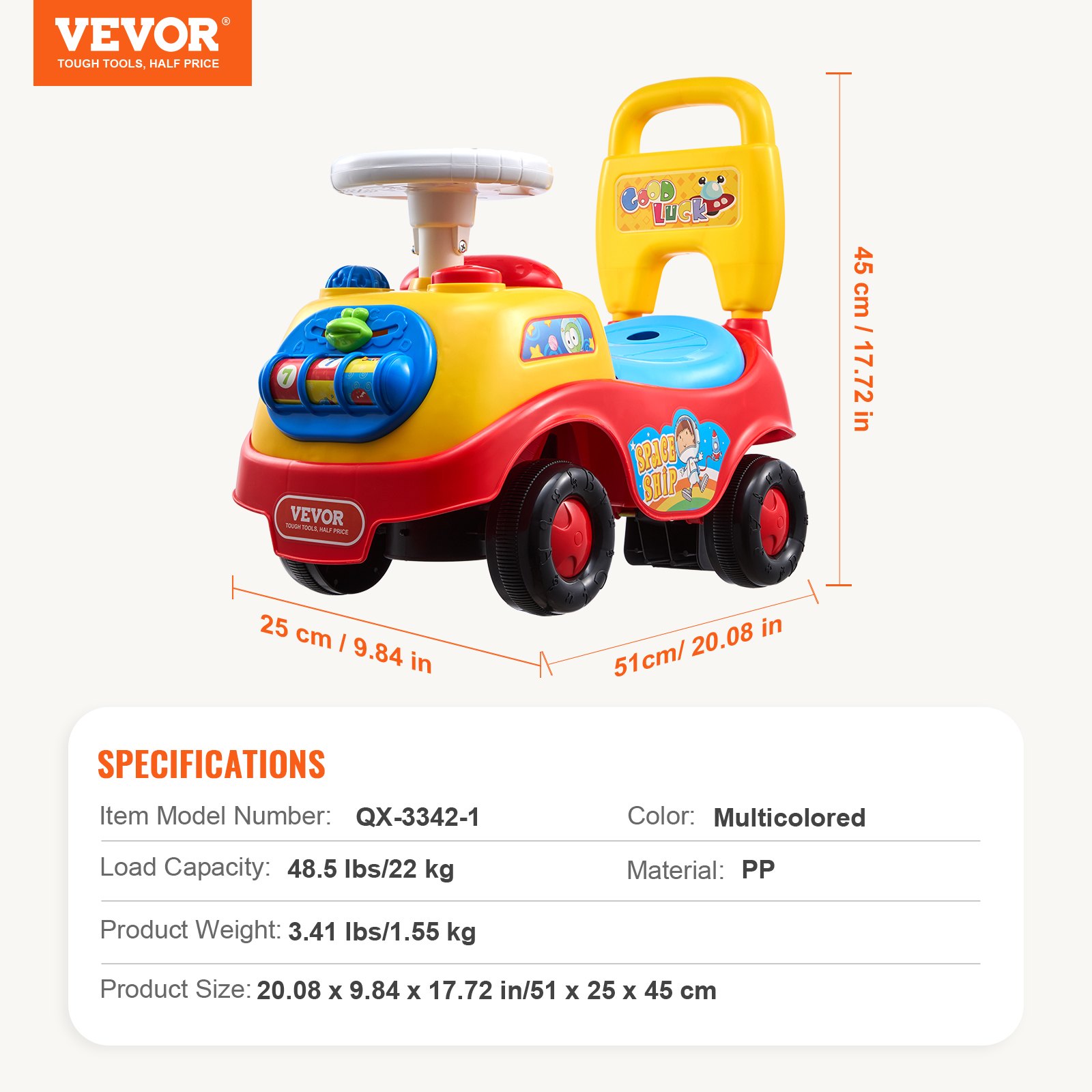 VEVOR Coche de paseo para niños pequeños, de 1 a 3 años, Ride Racer, juguete para montar para niños pequeños, coche clásico para niños con volante musical, bocina y almacenamiento debajo del asiento, juguete para montar para niños y niñas