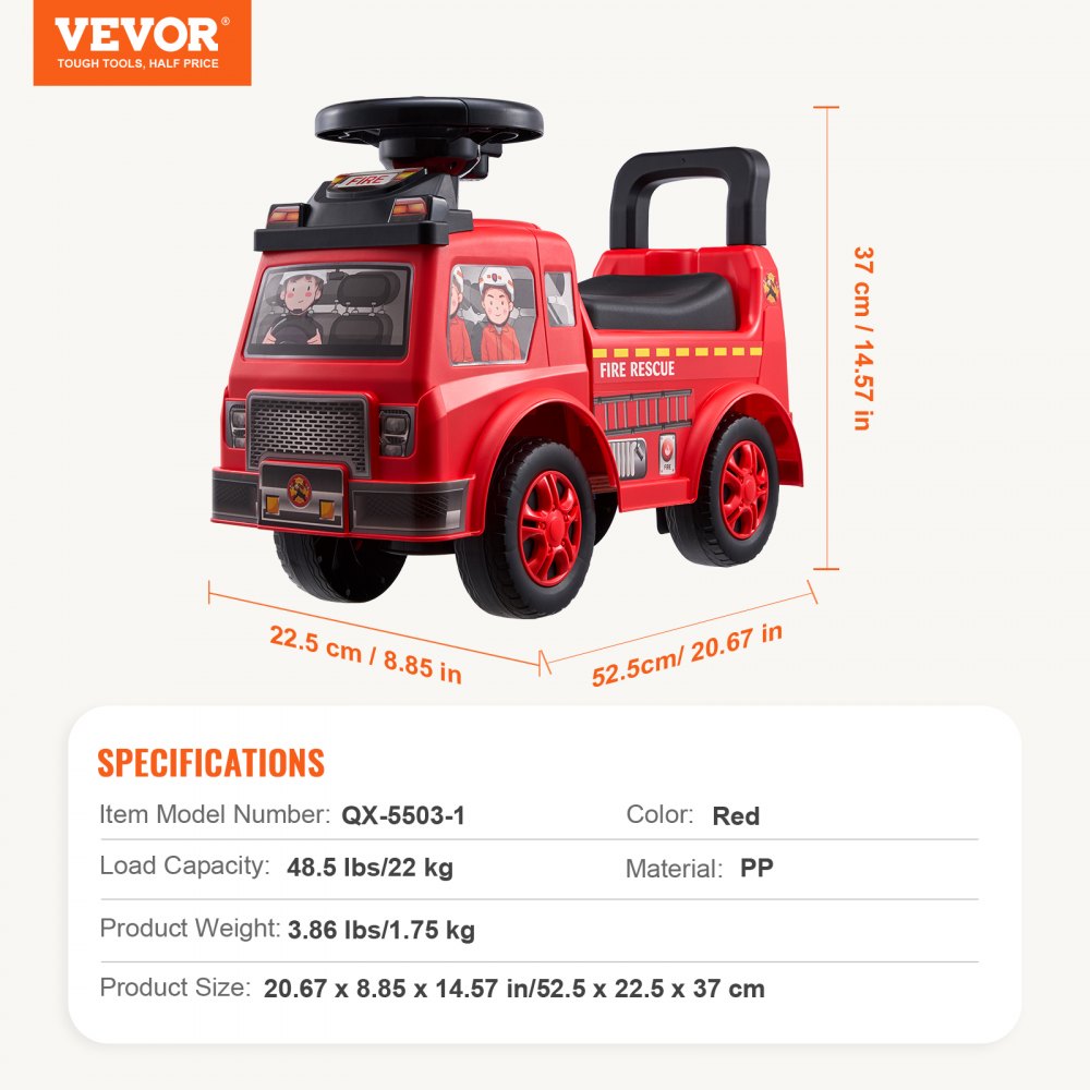 VEVOR Coche de paseo para niños pequeños, de 1 a 3 años, Ride Racer, juguete para montar para niños pequeños, coche clásico para niños con volante musical y almacenamiento debajo del asiento, juguete para montar para niños y niñas, rojo