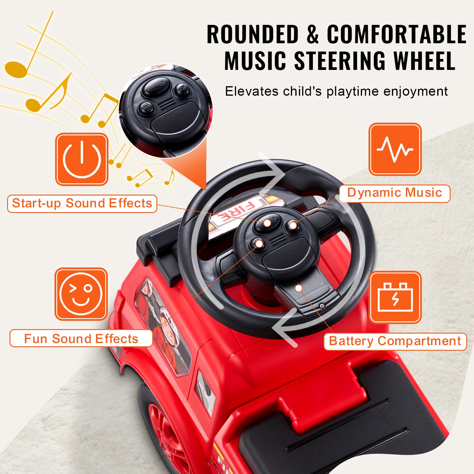 VEVOR Coche de paseo para niños pequeños, de 1 a 3 años, Ride Racer, juguete para montar para niños pequeños, coche clásico para niños con volante musical y almacenamiento debajo del asiento, juguete para montar para niños y niñas, rojo