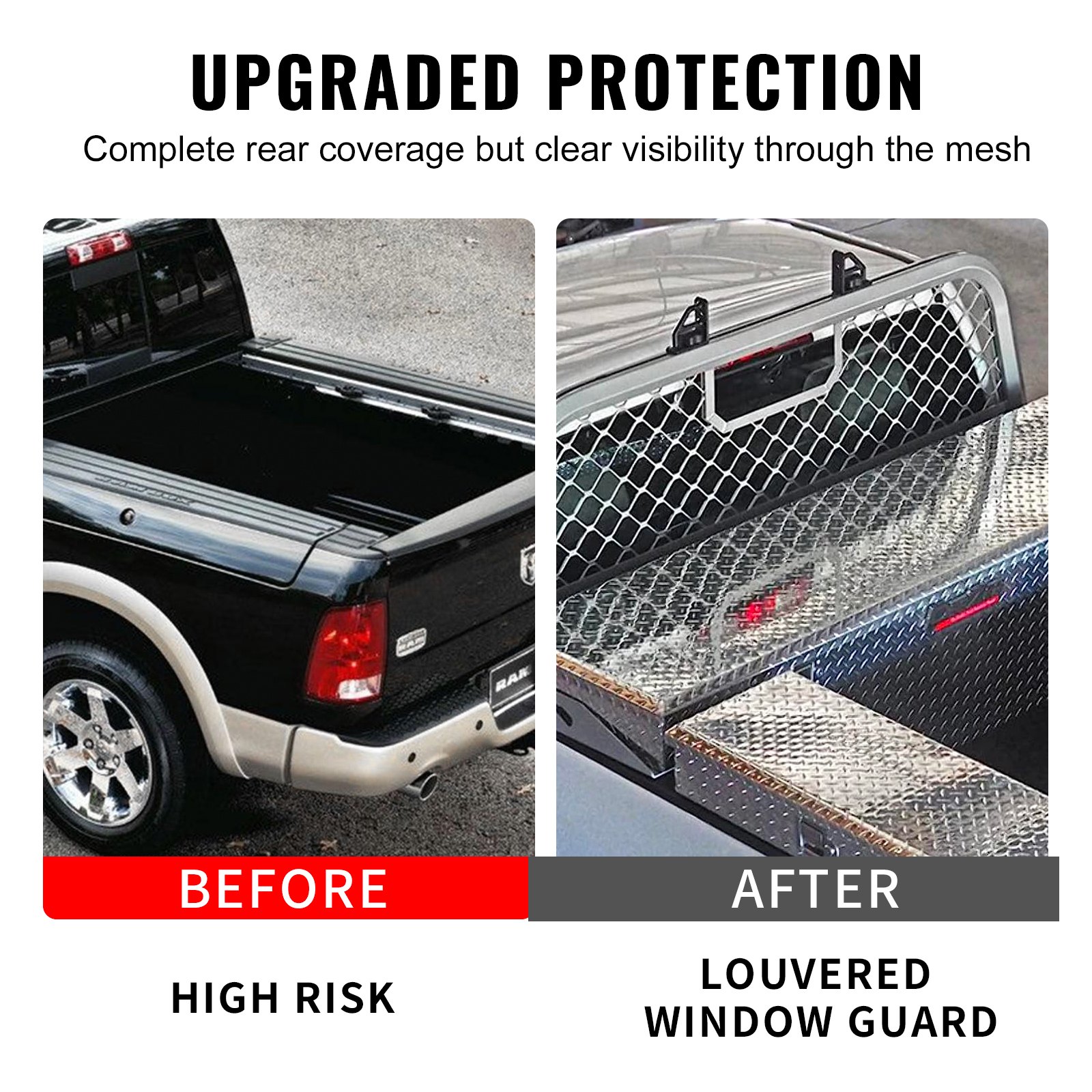 VEVOR Rejilla de Protección de Ventana Trasera de Aluminio Tope de Carga Longitud 216 cm para Camioneta Capacidad de Peso de 136 kg Barrera de Protección de Ventana Trasera para Chevy Silverado Sierra