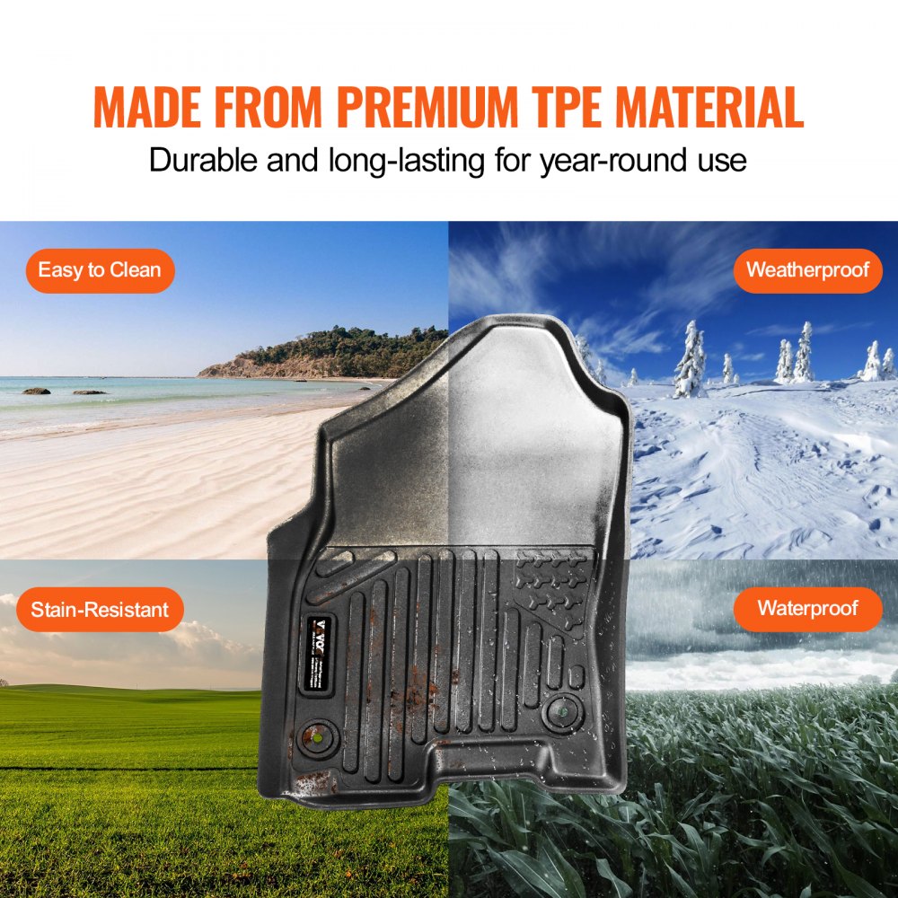 VEVOR Alfombrillas para Automóvil, Aptas para Dodge Ram 1500 2019-2024, 3 Piezas de Revestimientos para la Primera y Segunda Fila, TPE para Todo Tipo de Clima, Fácil de Limpiar y Seguros, Negro