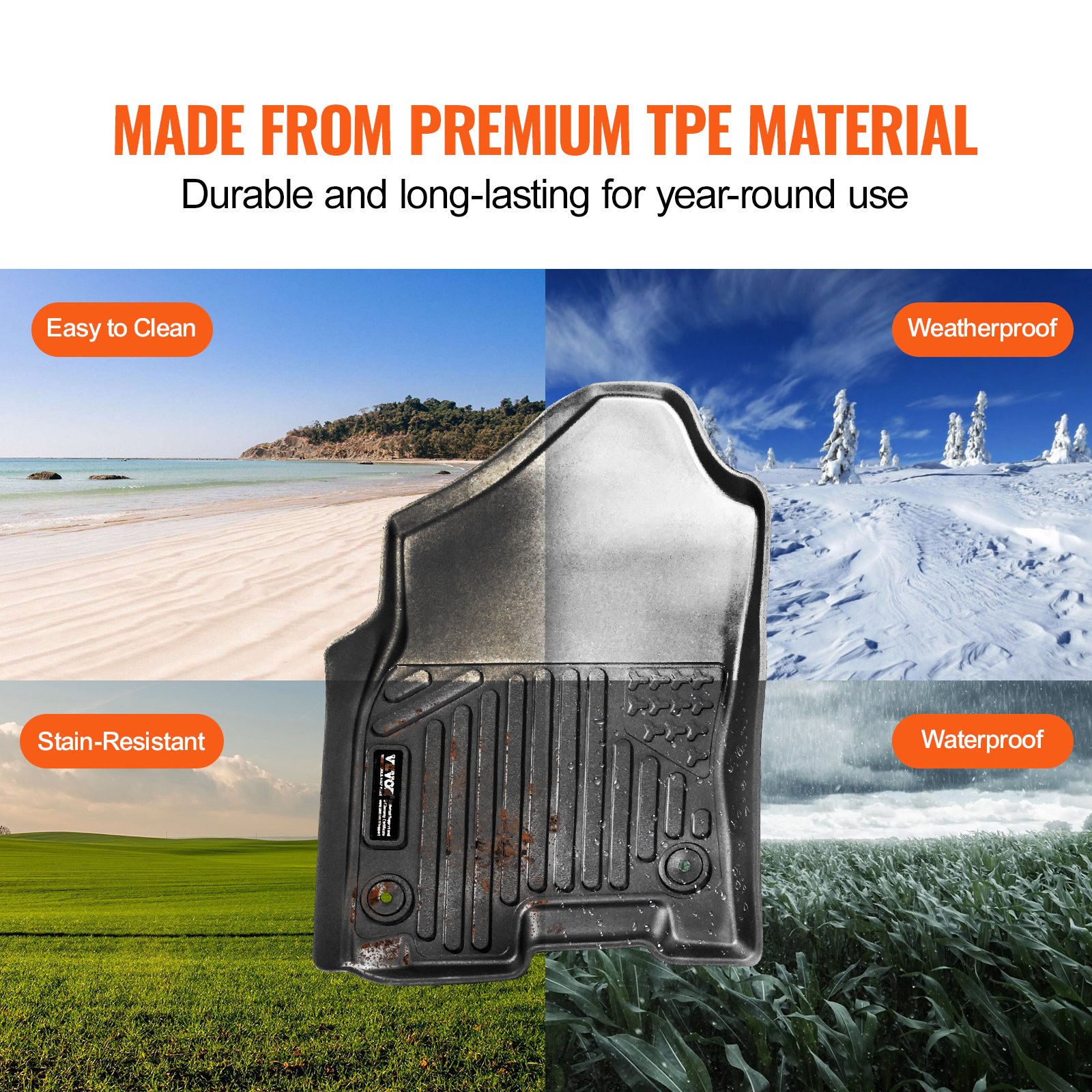 VEVOR Alfombrillas para Automóvil, Aptas para Dodge Ram 1500 2019-2024, 3 Piezas de Revestimientos para la Primera y Segunda Fila, TPE para Todo Tipo de Clima, Fácil de Limpiar y Seguros, Negro