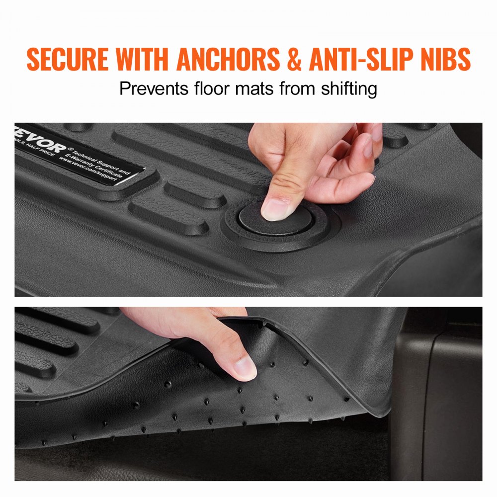 VEVOR Car Floor Mats for 2015-2024 Ford F-150 (including 2022-2024 Lightning) SuperCrew with carpet and without fold-down storage compartment, 3-piece weatherproof custom-fit TPE vehicle floor mats