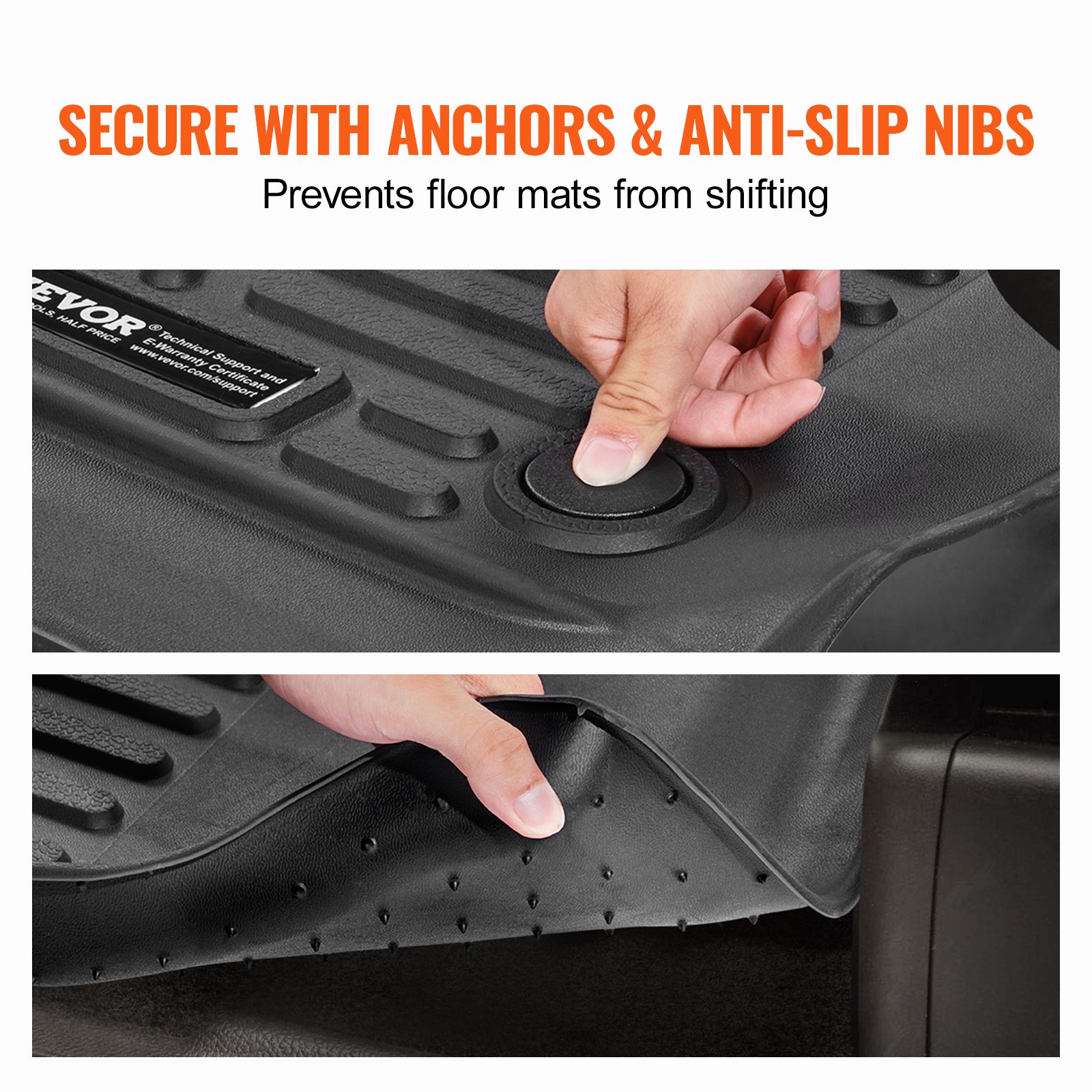 VEVOR Car Floor Mats for 2015-2024 Ford F-150 (including 2022-2024 Lightning) SuperCrew with carpet and without fold-down storage compartment, 3-piece weatherproof custom-fit TPE vehicle floor mats