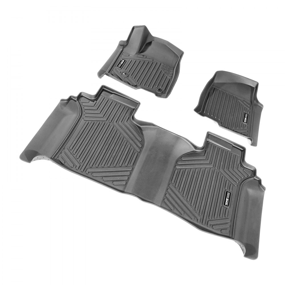 VEVOR Alfombrillas para Automóvil, Chevrolet Silverado/GMC Sierra 1500, 2500/3500 HD 2019-2024/2020-2024, 3 Piezas de Revestimientos para la Primera y Segunda Fila, TPE, para Todo Tipo de Clima, Negro
