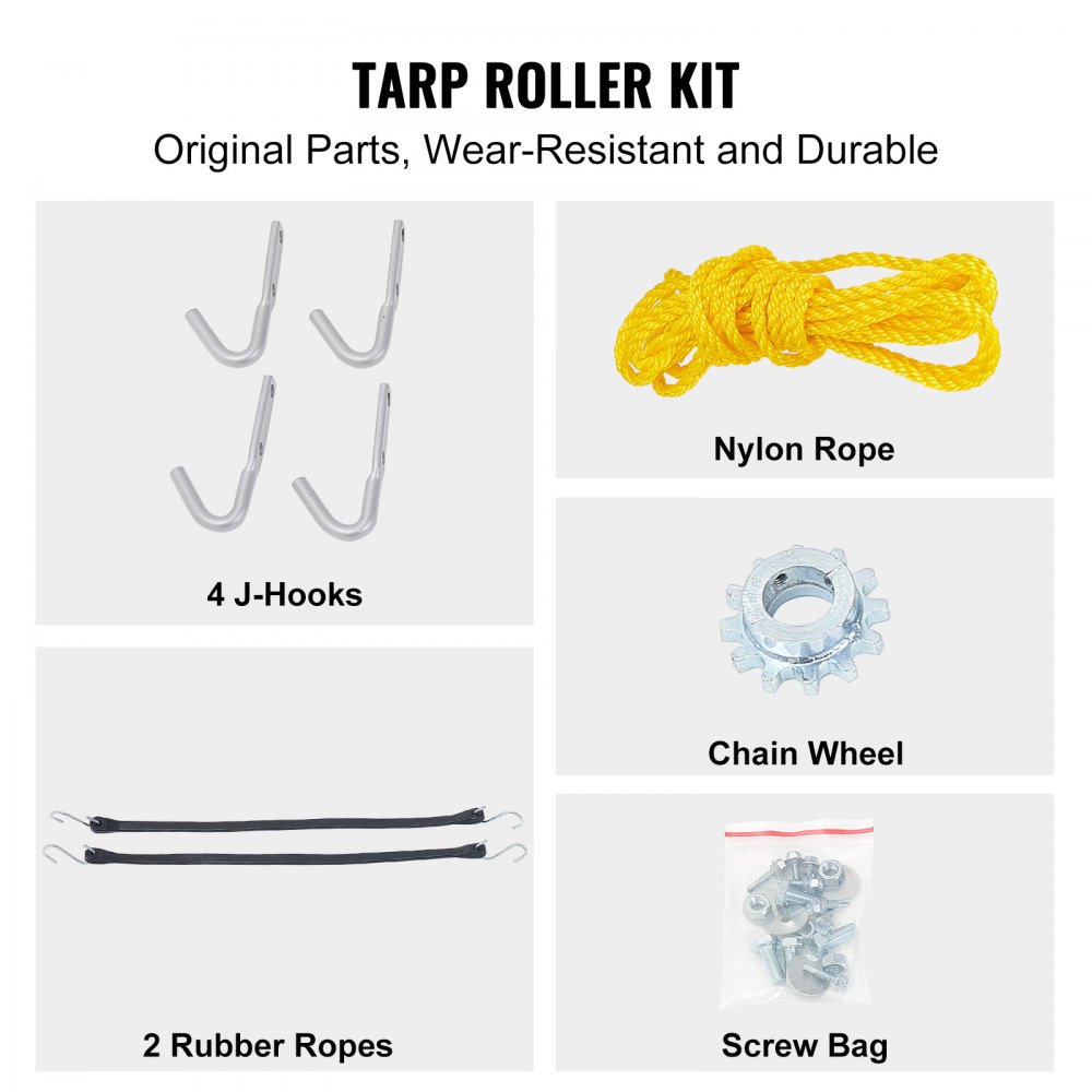VEVOR Kit de rodillos de lona con manivela, kit de rodillos de lona de aleación de aluminio de 5'-8' con mango envuelto en esponja de 7" para camiones volquete, remolques