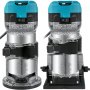 VEVR One-Hand Wood Router 710 W, Electric Hand Wood Router 33000 rpm, Fixed Base, Tilting Base, Plunge Base, 3 Collets, Router Bits 6.35 / 8 mm Included, Curve Guide, Edge Router