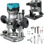 VEVOR Enrutador de Palma 2 Bases lncluidas:Inmersión y Recortador 710W 13000-33000r/min Herramienta Compacta de Enrutador de Palma de Madera Carpintero Carpintería 6 y 8mm Fresadora