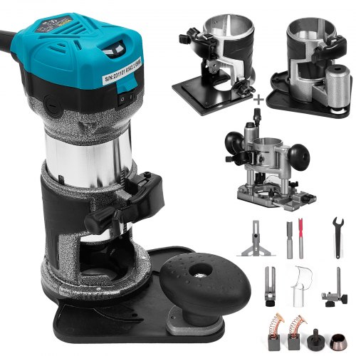 VEVOR Fresadora eléctrica 4 piezas Fresadora de madera Recortadora de mano Enrutador Compacto de Arranque suave 1,25 Hp 30.000 Rpm de Velocidad variable