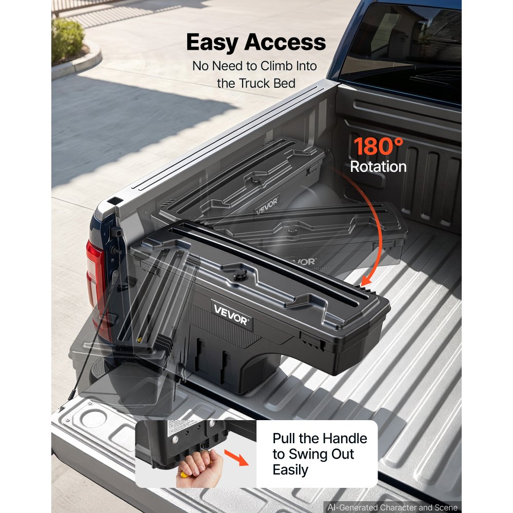 VEVOR Caja de Herramientas 25 L, ABS Impermeable, para Caja de Camioneta, Compatible con Dodge Ram 1500 2019-2023, Lado del Conductor Izquierdo, Se Requiere Perforación, con Cerradura y Llave, Negro