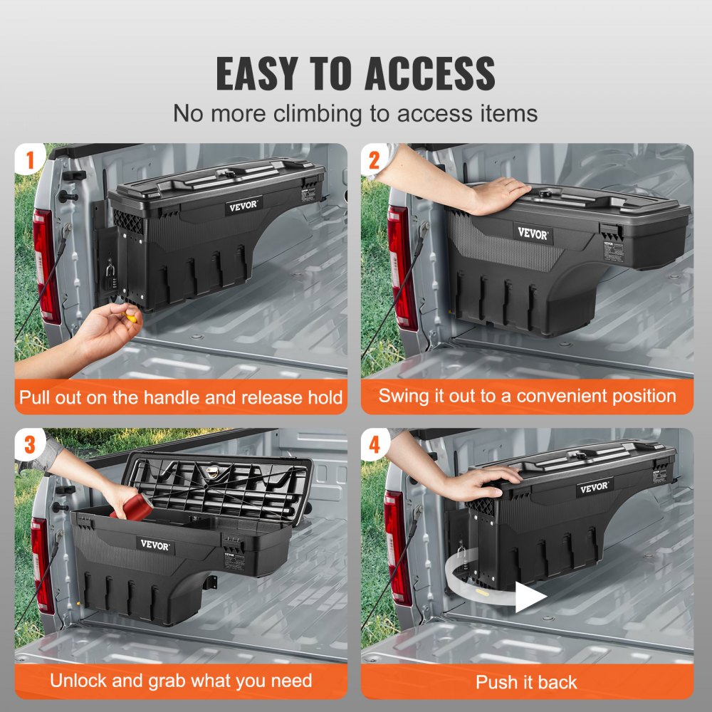 VEVOR Caja de Herramientas para Camión 25 L ABS Caja de Almacenamiento con Cerradura y Llave para Almacenamiento de Volcado de Coche, Compatible con Ford F-150 2015-2021, Lado del Conductor, Negro
