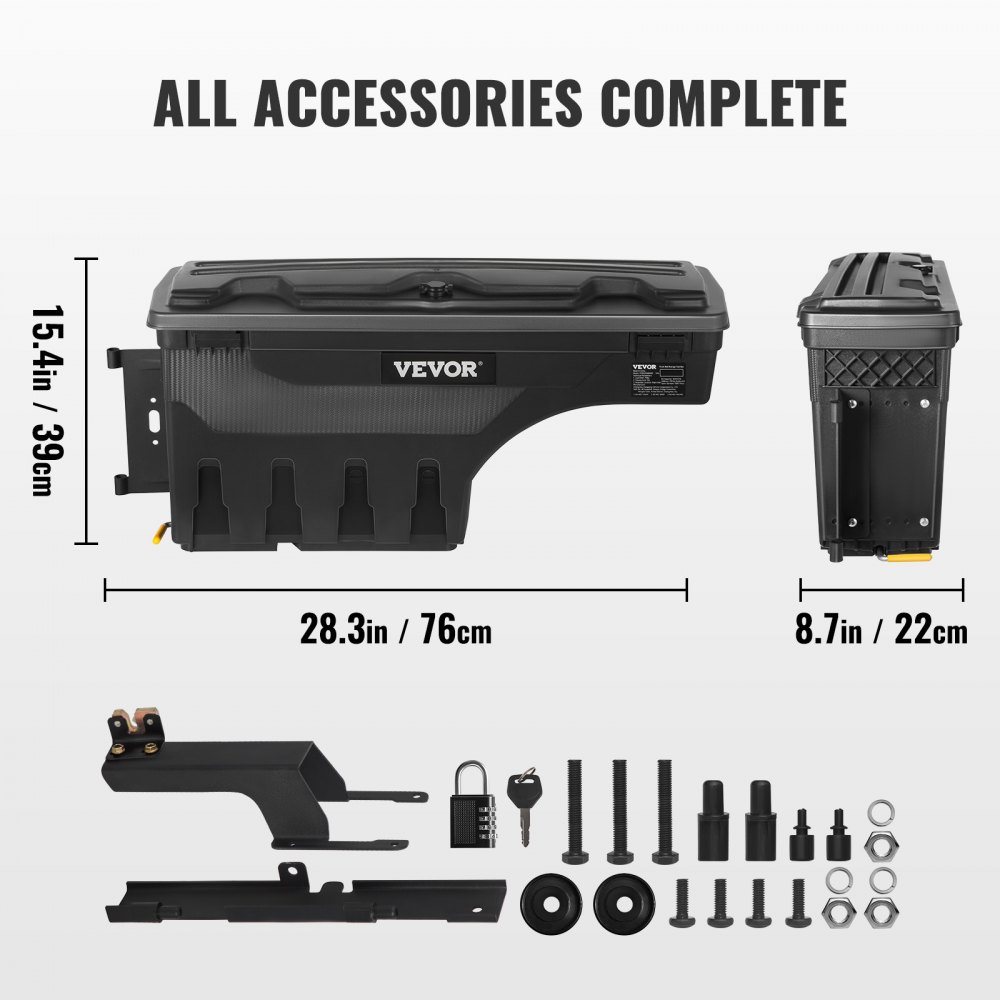 VEVOR Caja de Herramientas para Camión 25 L ABS Caja de Almacenamiento con Cerradura y Llave para Almacenamiento de Volcado de Coche, Compatible con Ford F-150 2015-2021, Lado del Conductor, Negro