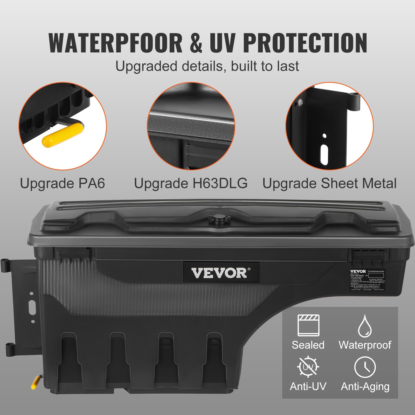 VEVOR Caja de Herramientas para Camión 25 L ABS Caja de Almacenamiento con Cerradura y Llave para Almacenamiento de Volcado de Coche, Compatible con Ford F-150 2015-2021, Lado del Conductor, Negro