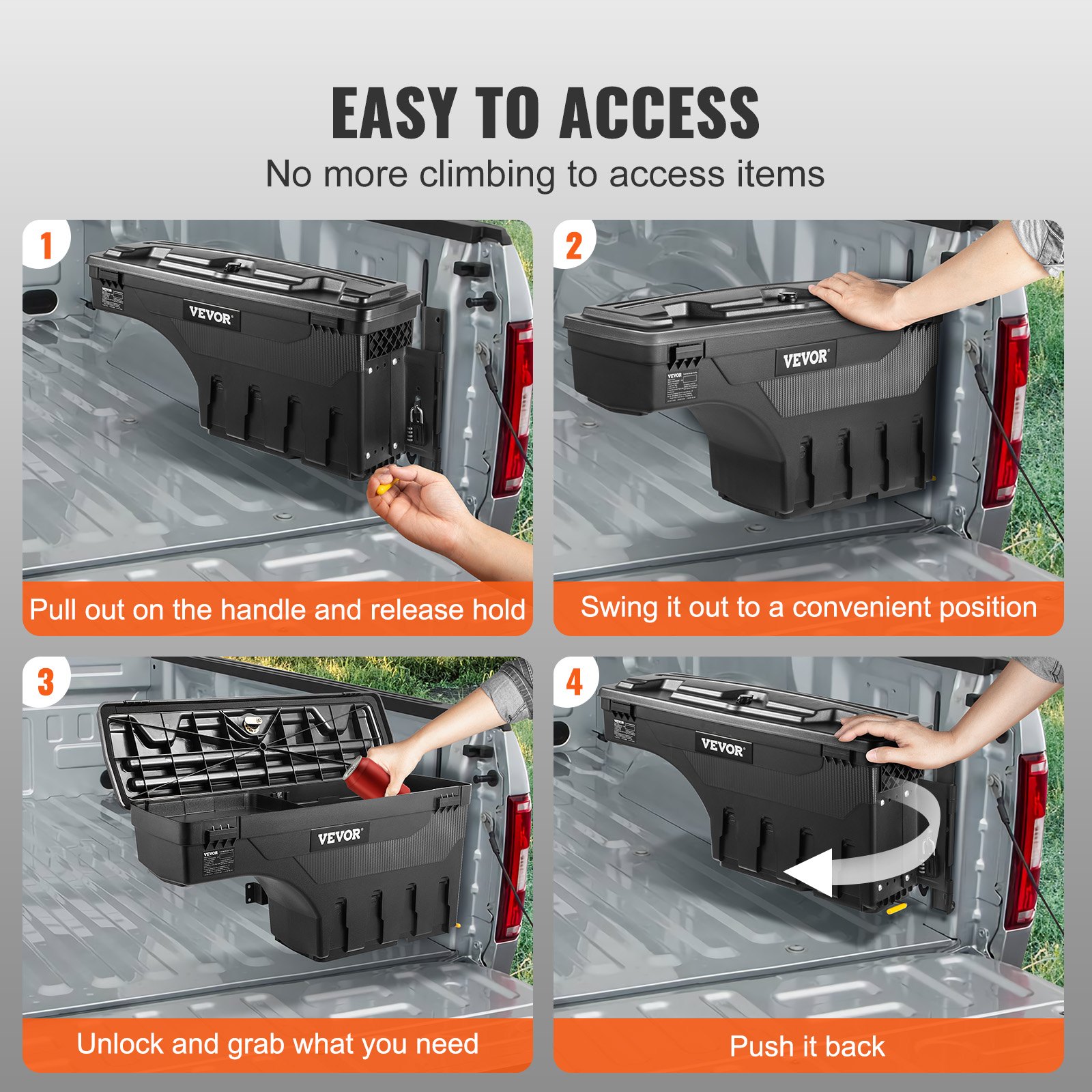 VEVOR Caja de Herramientas para Camión 25 L ABS Caja de Almacenamiento con Cerradura y Llave para Almacenamiento de Volcado de Coche, Compatible con Ford F-150 2015-2021, Lado del Pasajero, Negro