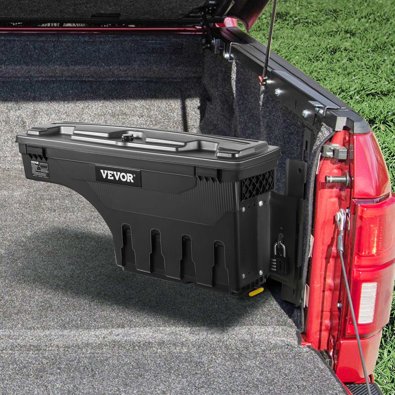 VEVOR Caja de Herramientas para Camión 25 L ABS Caja de Almacenamiento con Cerradura y Llave para Almacenamiento de Volcado de Coche, Compatible con Ford F-150 2015-2021, Lado del Pasajero, Negro