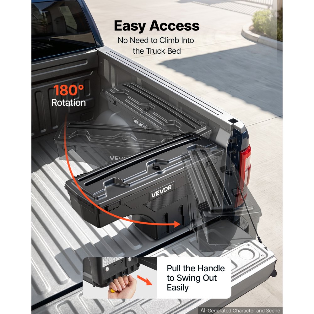 VEVOR Caja de Herramientas 25 L, para Caja Trasera, ABS Impermeable, Compatible con Dodge Ram 1500 2500 3500 de 2002 a 2018, Lado del Pasajero Derecho, Se Requiere Perforación, con Cerradura, Negro
