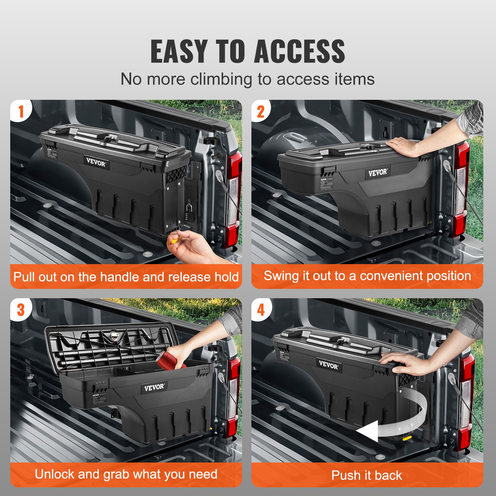 VEVOR Caja de Herramientas para Camión 25 L ABS Caja de Almacenamiento con Cerradura y Llave para Almacenamiento de Volcado de Coche, Compatible con Super Duty 2017-2021, Lado del Pasajero, Negro