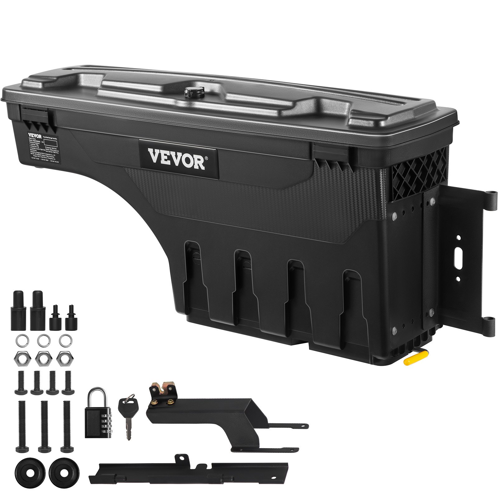 VEVOR Caja de Herramientas para Camión 25 L ABS Caja de Almacenamiento con Cerradura y Llave para Almacenamiento de Volcado de Coche, Compatible con Super Duty 2017-2021, Lado del Pasajero, Negro