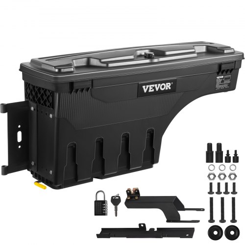 VEVOR Caja de Herramientas para Camión 25 L ABS Caja de Almacenamiento con Cerradura y Llave para Almacenamiento de Volcado de Coche, Compatible con Super Duty 2017-2021, Lado del Conductor, Negro