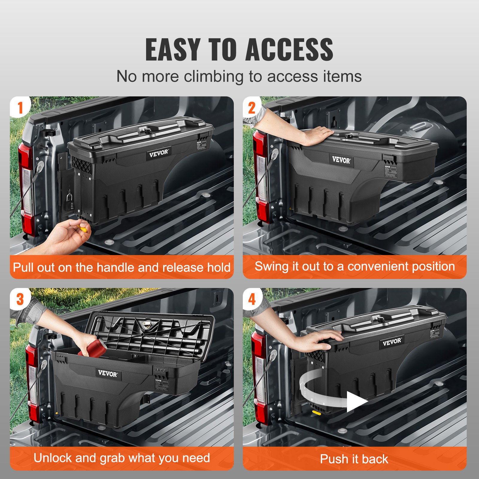 VEVOR Caja de Herramientas para Camión 25 L ABS Caja de Almacenamiento con Cerradura y Llave para Almacenamiento de Volcado de Coche, Compatible con Super Duty 2017-2021, Lado del Conductor, Negro