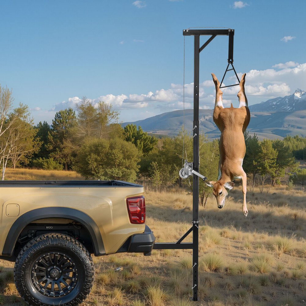 VEVOR Truck Hitch Game Hoist, 400 lbs Load Capacity, Hunting Deer Hoist with 2-inch Receiver, 360-Degree Swivel Shaft & Adjustable Height, Includes Gambrel Winch for Skinning & Cleaning Game