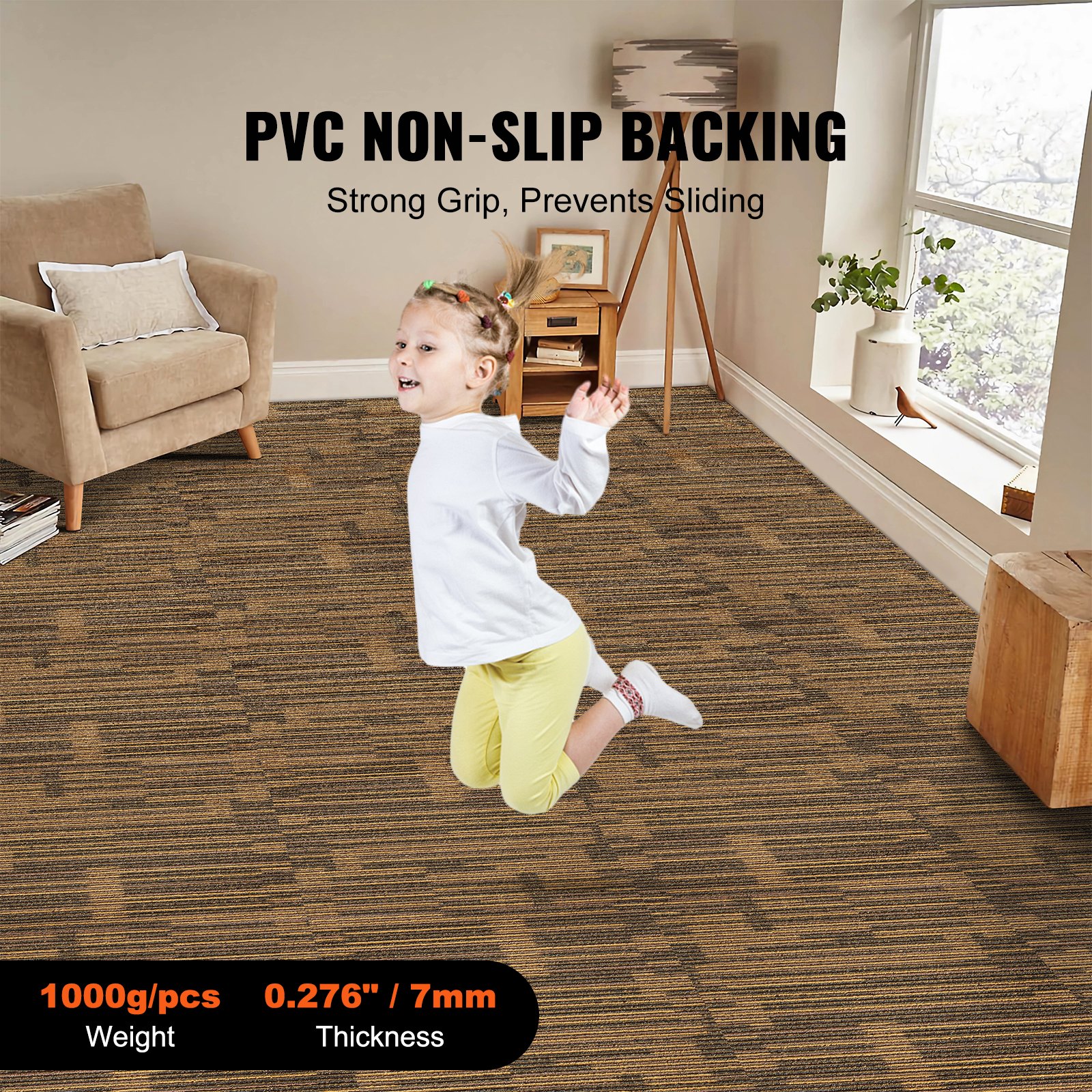 VEVOR Carpet Tiles, 500 x 500 mm, Carpet with Attached Padding, Soft Padded Carpet Tiles, Easy DIY Installation for Bedrooms and Living Rooms (12 Pieces, Mixed Brown)