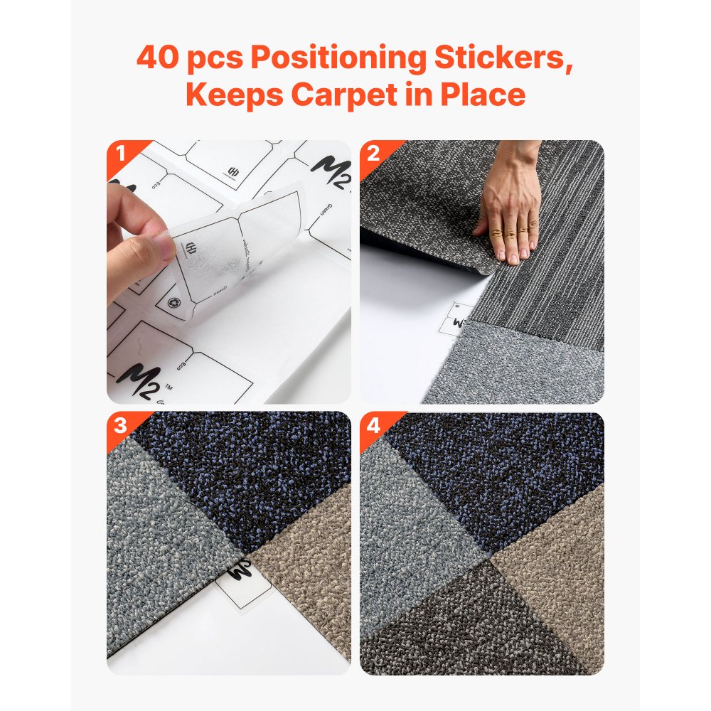 VEVOR Carpet Tiles Reusable 508 x 508 mm, 24 PCS Modular Carpet Square Rug, Commercial Floor Soft Padded for Seamless Cover 6.2㎡, Easy DIY Replacement for Living Room Bedroom Office Indoor, Multicolor