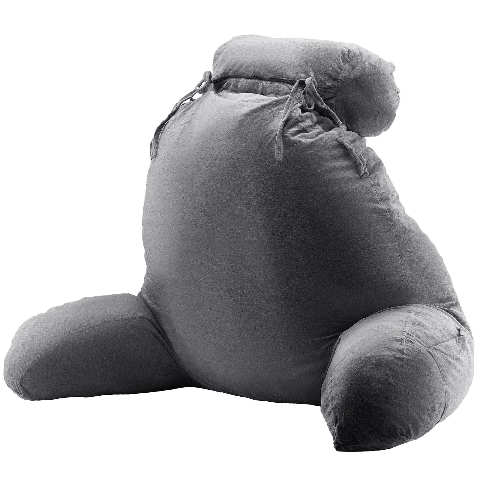 VEVOR Almohada de Lectura con Reposacabezas Extraíble, Respaldo con 3 Bolsillos, Espuma Viscoelástica Triturada y Tela Corta de Terciopelo Lavable, Lateral con Asas para Leer y Descansar, Gris