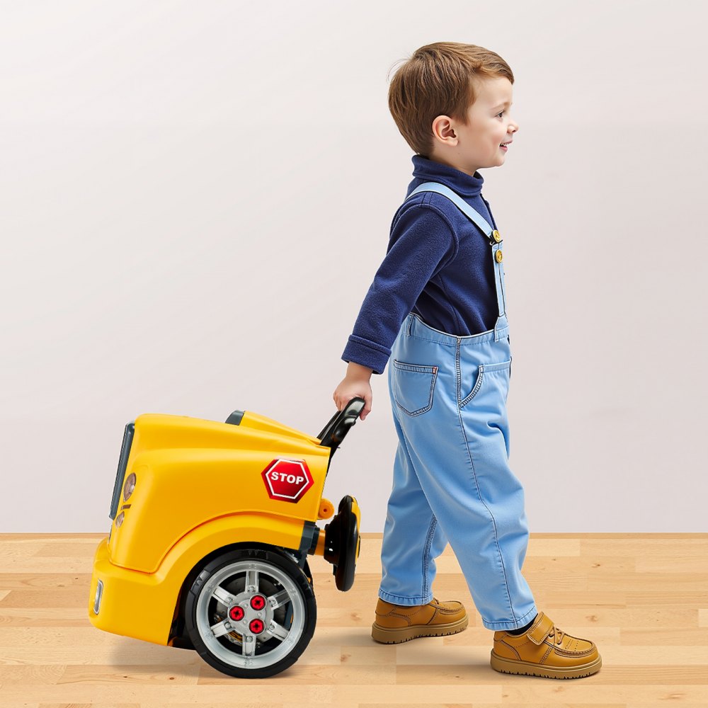 VEVOR Juguete de motor, 60 PCS Juego de Reparación de Coches de Niños con Piezas Desmontables, Luces y Sonidos, Volante y Bocina, Juego de Taller Mecánico para Niños de 3 Años en Adelante, Amarillo