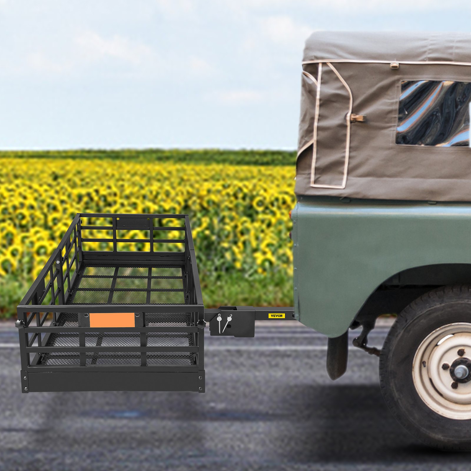 VEVOR Portador de Carga con Enganche 152,4 x 60 x 36,6 cm Tubo de Acero Receptor de 5 cm Portaequipajes con Canasta Plegable Carga de 226,8 kg con Estabilizador para Carga Trasera Camión SUV Viaje