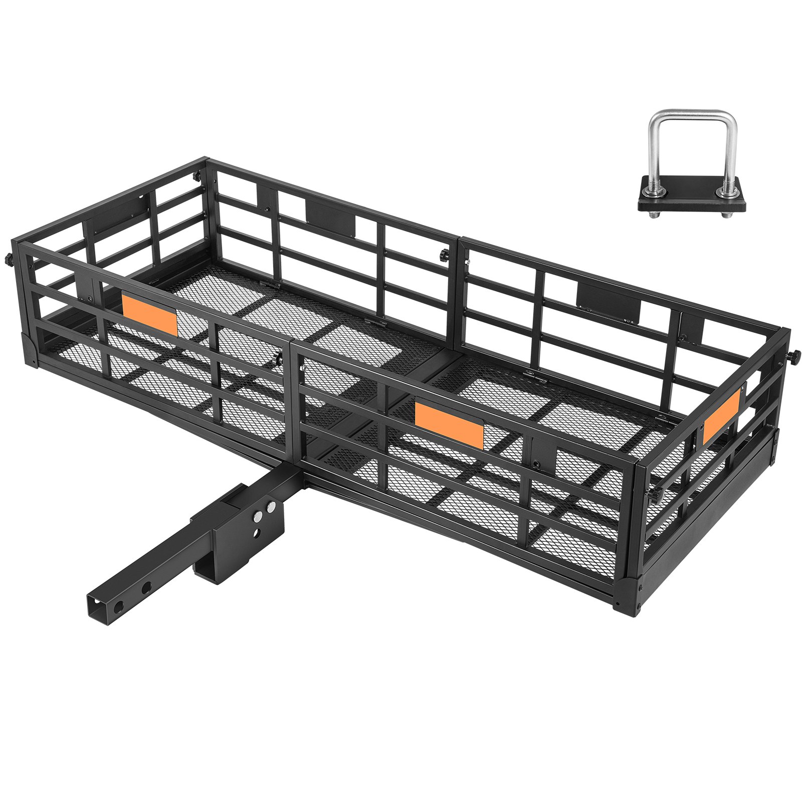 VEVOR Portador de Carga con Enganche 152,4 x 60 x 36,6 cm Tubo de Acero Receptor de 5 cm Portaequipajes con Canasta Plegable Carga de 226,8 kg con Estabilizador para Carga Trasera Camión SUV Viaje