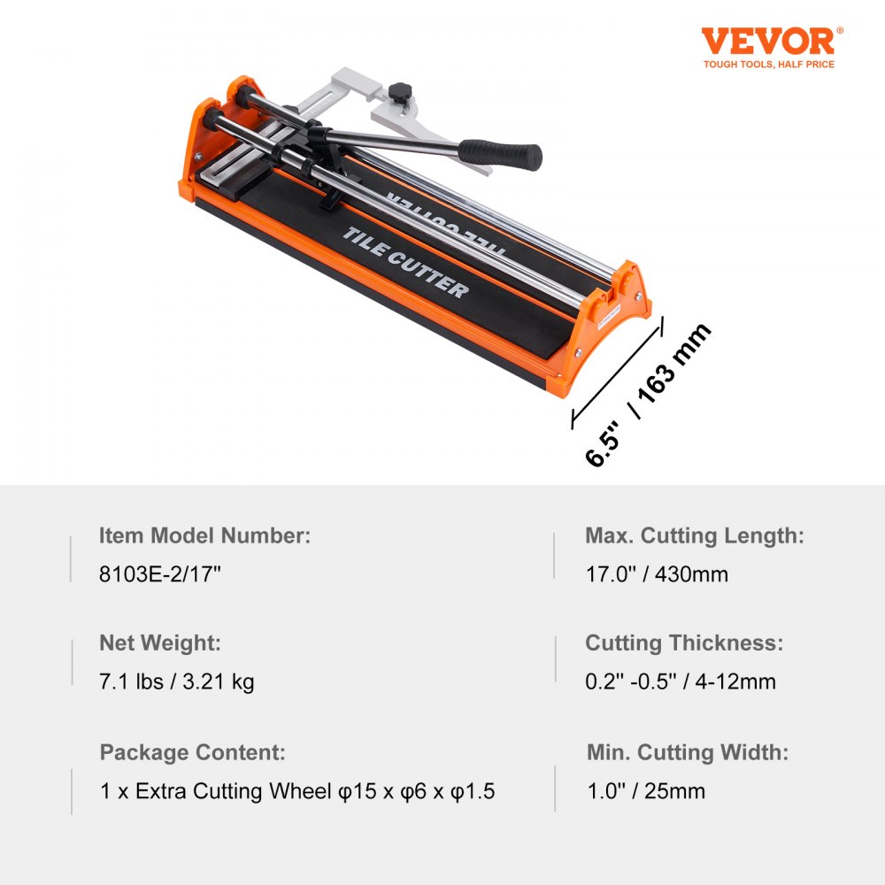 VEVOR Cortador de Azulejos 430 mm Cortador Manual de Azulejos Muela de Corte de Carburo de Tungsteno Posicionamiento por Infrarrojos Pies Antideslizantes para Instaladores Profesionales Principiantes