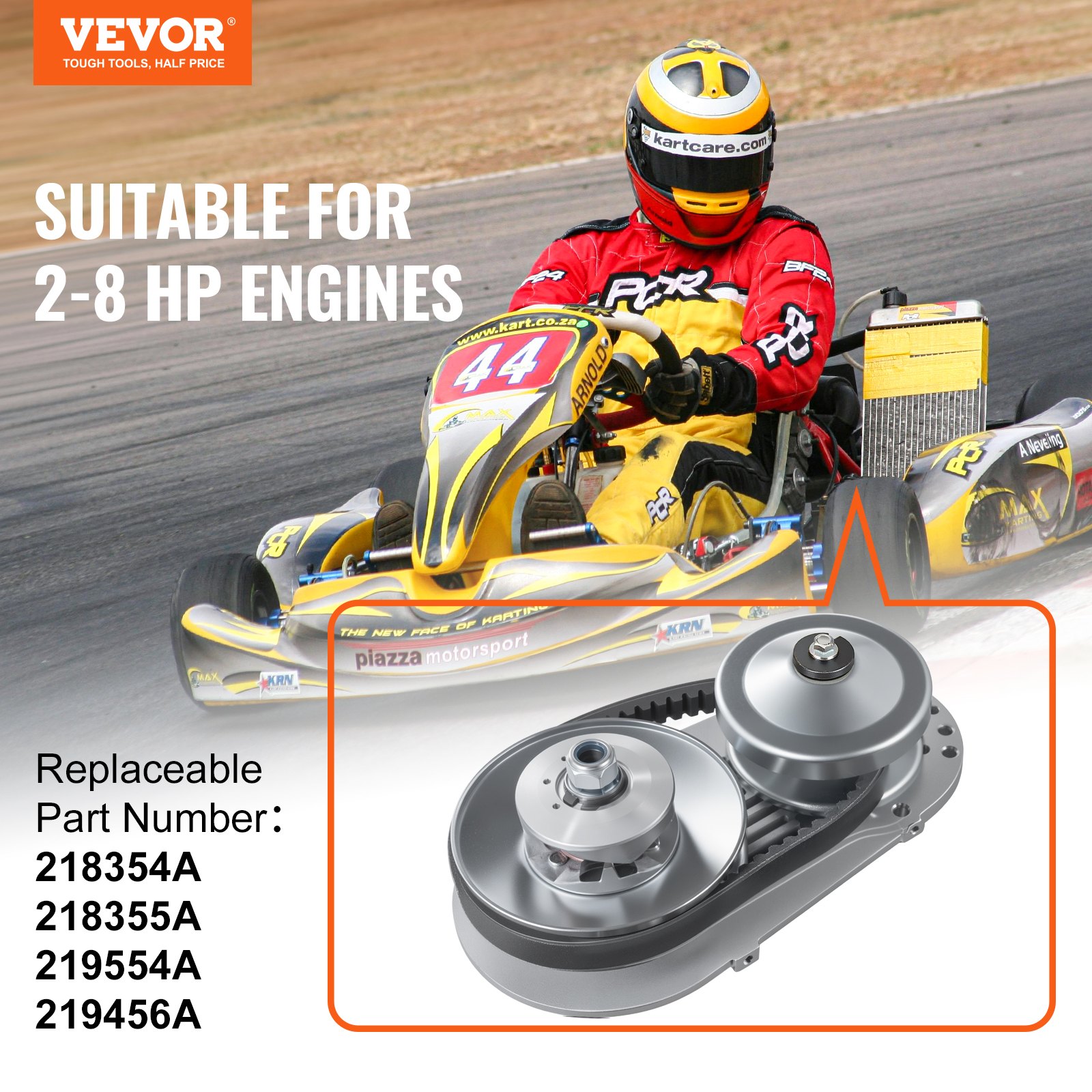 VEVOR Embrague de Transmisión Compatible con Motor de 2-8 HP, Kit de Embrague de Alta Resistencia 2000 RPM, con Ruedas de Diseño Asimétrico y Correa de Goma, para Mini Moto, 320 x 170 x 230 mm